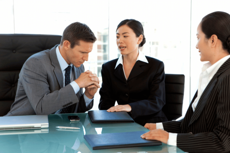 Translator working with her client